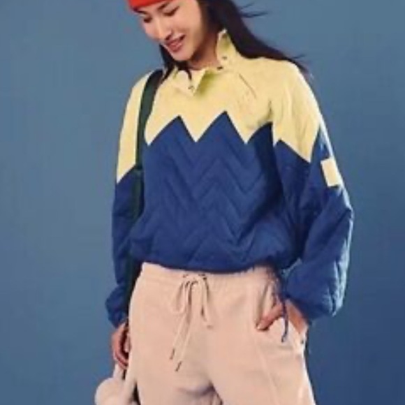 Free People Pullover NEW Zig Zag Dandelion Combo medium quilted toggle - Picture 4 of 9